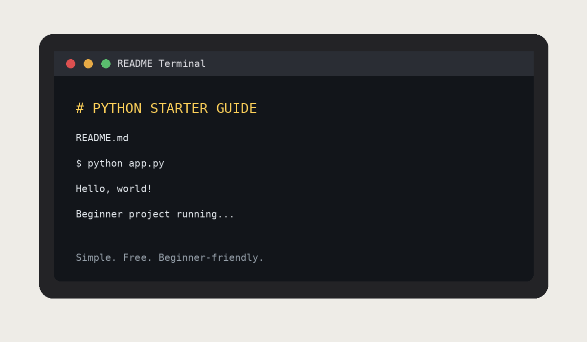 Beginner Python project running in a README terminal